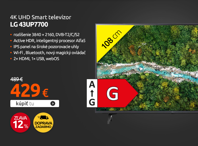 4K UHD Smart televízor LG 43UP7700