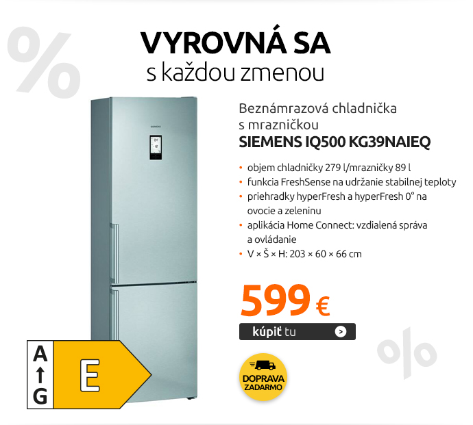 Beznámrazová chladnička s mrazničkou Siemens iQ500 KG39NAIEQ, nerez