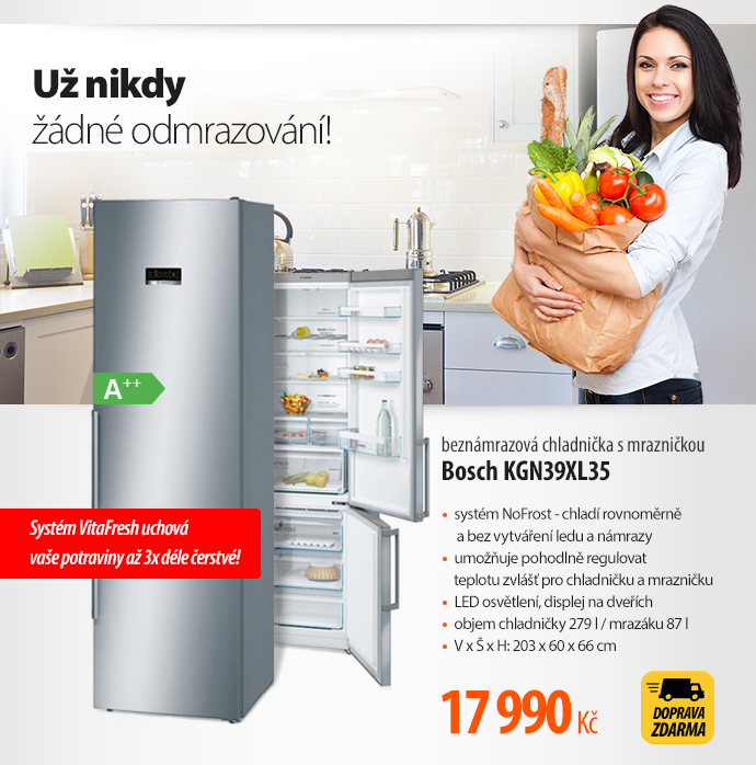 Beznámrazová chladnička s mrazničkou Bosch KGN39XL35