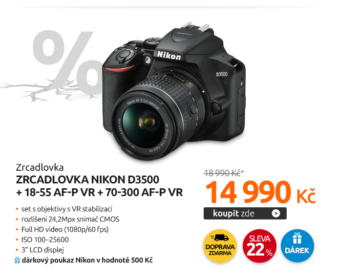 Zrcadlovka Nikon D3500 + 18-55 AF-P VR + 70-300 AF-P VR